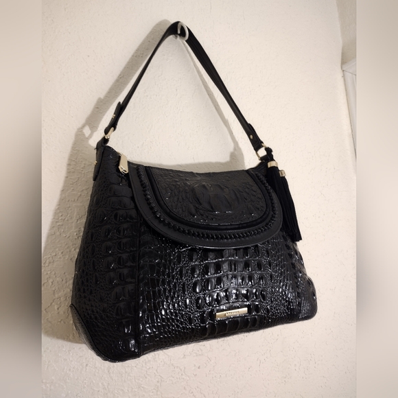 Brahmin Weslynn Black Crocodile-Embossed Shoulder Bag - Picture 7 of 16